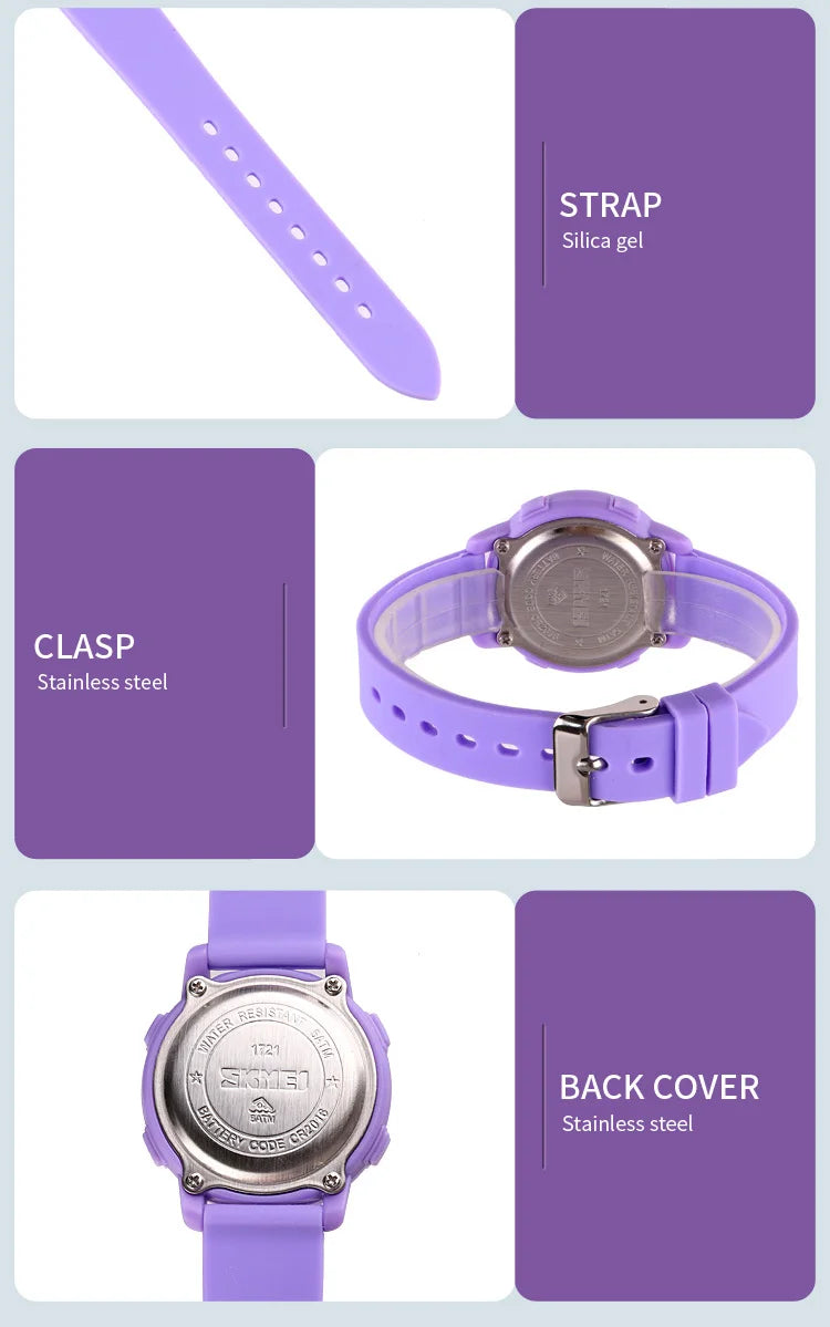 SKMEI 1721 Children Digital Color Shockproof Wristwatch for Boy Girl Sport Waterproof Colorful Kids Electronic Watch Clock 1266