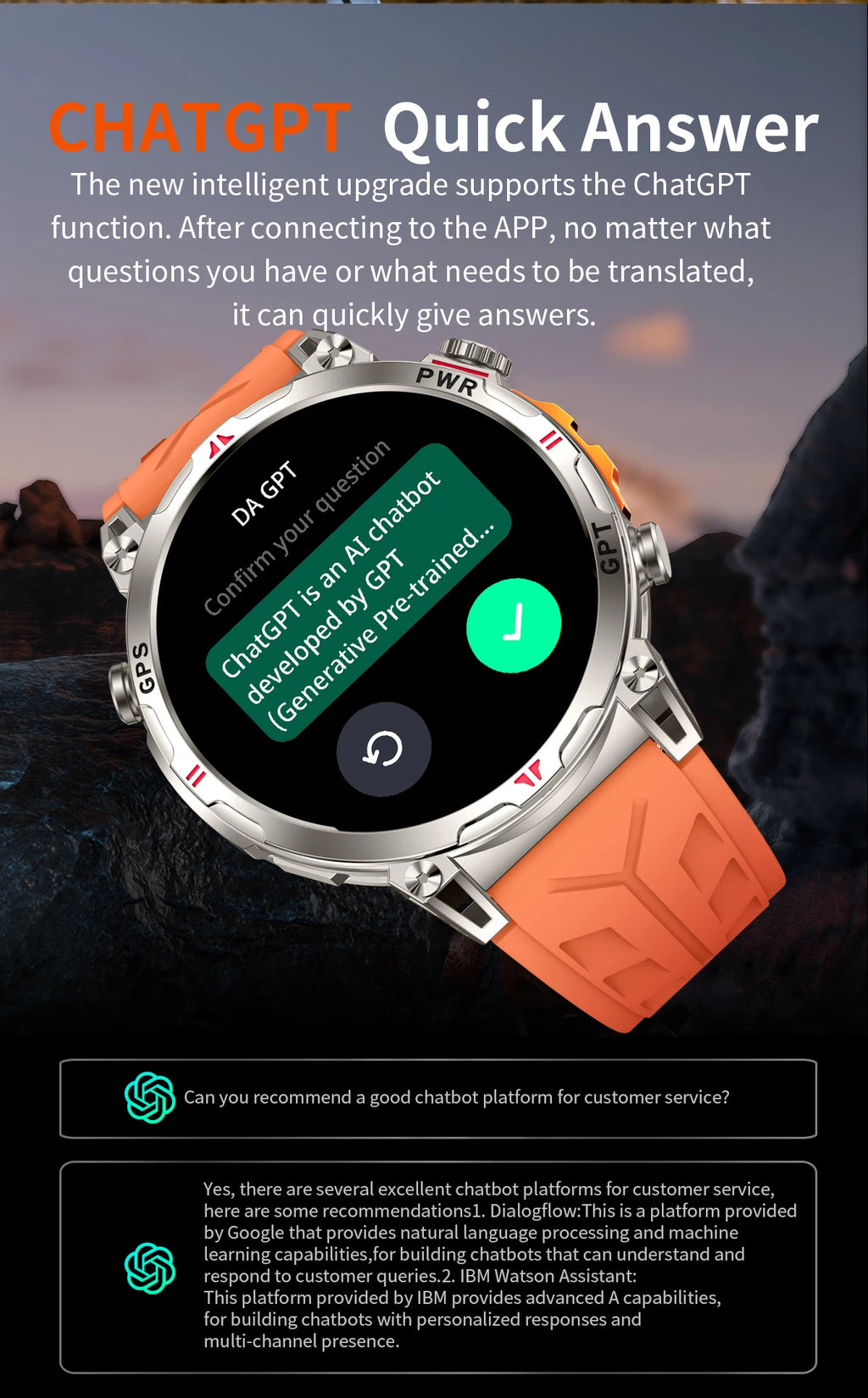 New Outdoor GPS GPT Compass Smart Watch 3ATM Waterproof Fitness Track Heart Rate BT Call Professional Sports 650mAh Smartwatch