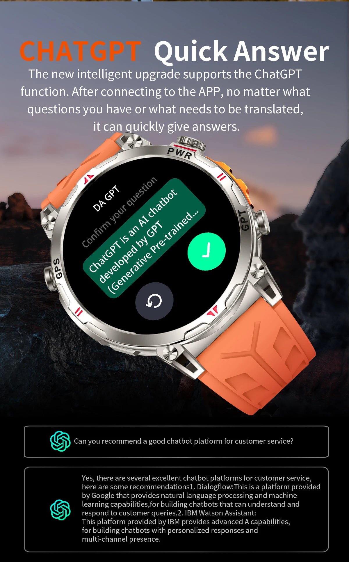 New Outdoor GPS GPT Compass Smart Watch 3ATM Waterproof Fitness Track Heart Rate BT Call Professional Sports 650mAh Smartwatch