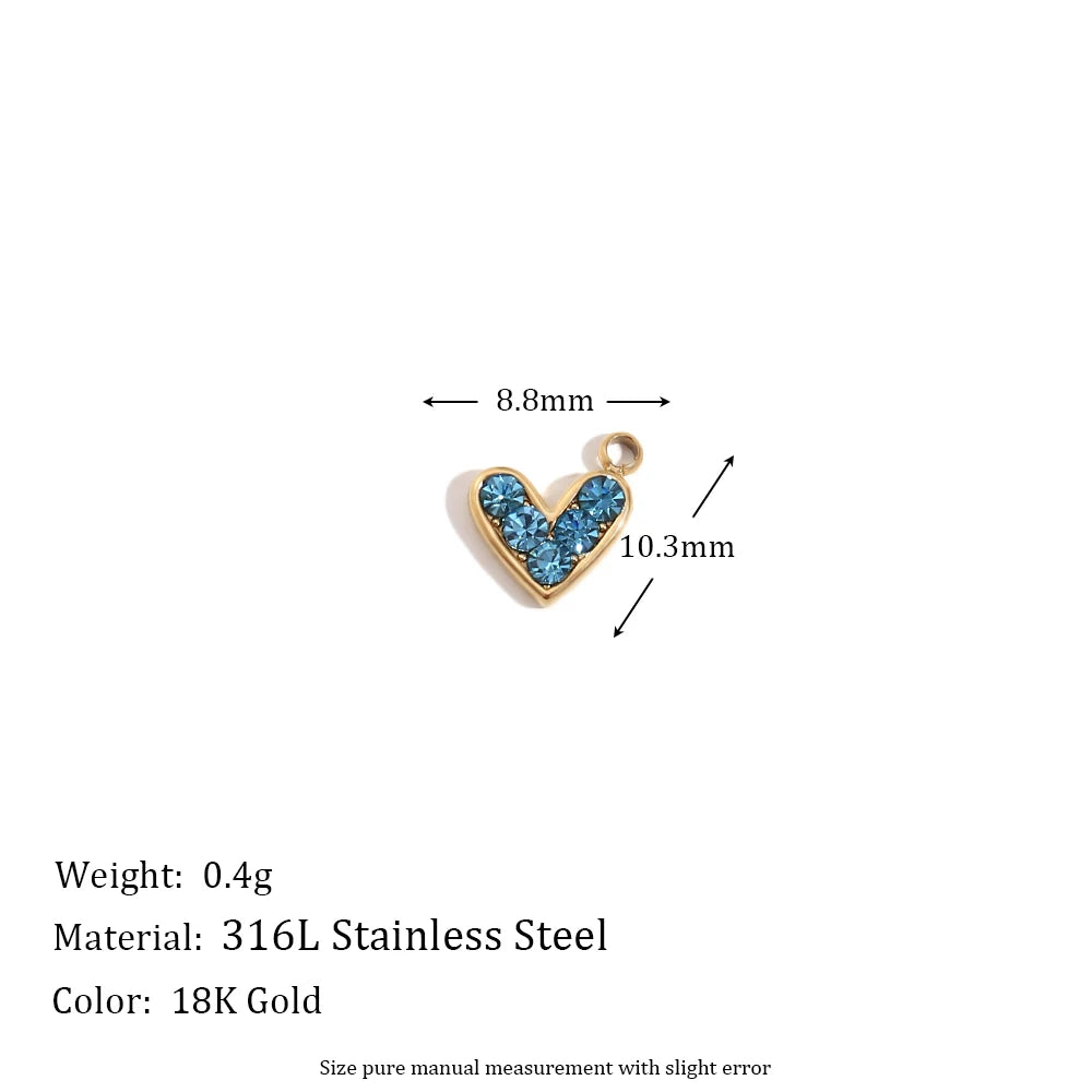 E.B.belle Octagonal Splicing Color Bead Heart-shaped Key Rainbow Square 316L Stainless Steel 14K Gold Plated Pendant Charms