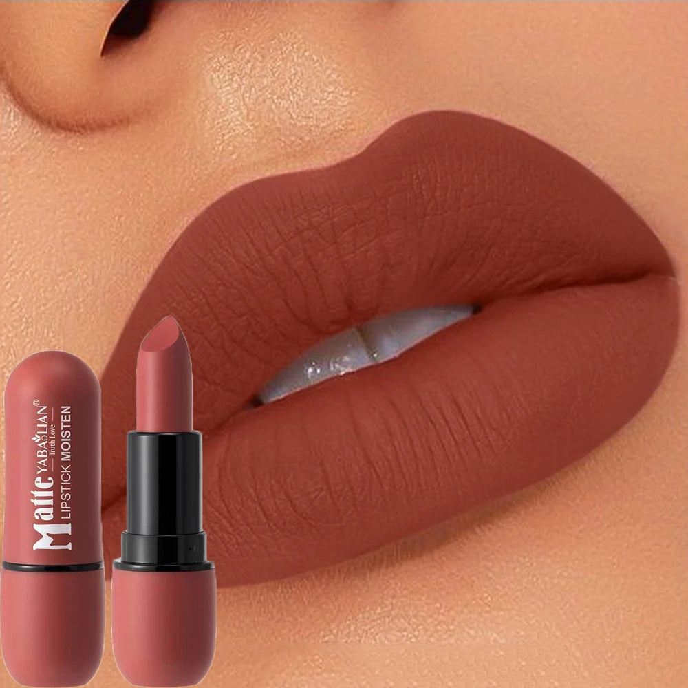6 Colors Sexy Matte Lipstick Waterproof Long Lasting Color Rendering Non-stick Nude Brown Lipstick Pencil Woman Makeup Cosmetics