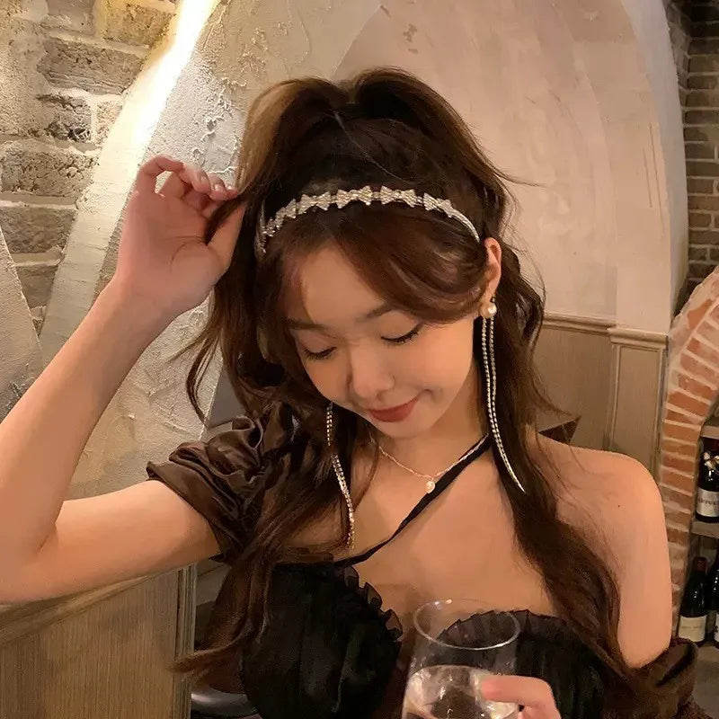 DREJEW Butterfly Hairbands for Women Rhinestone Crystal Long Tassel Chain Headband Simulated Pearl Headwear Hair Accessories