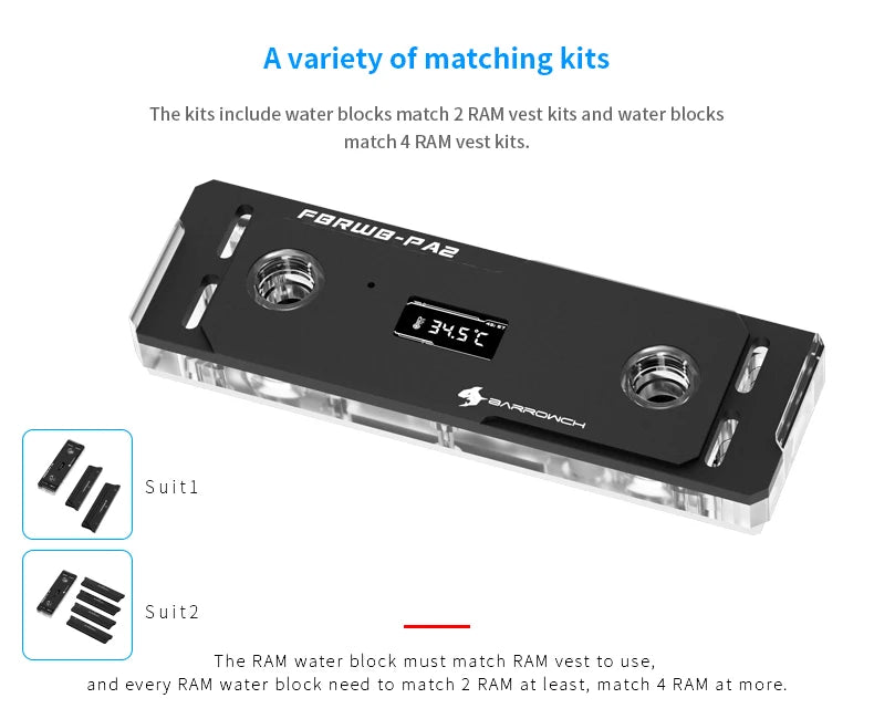 Barrowch DDR5/DDR4 Water cooler memory block memory water cooling block With TFT Digital Display 5v ARGB 3pin Lighting