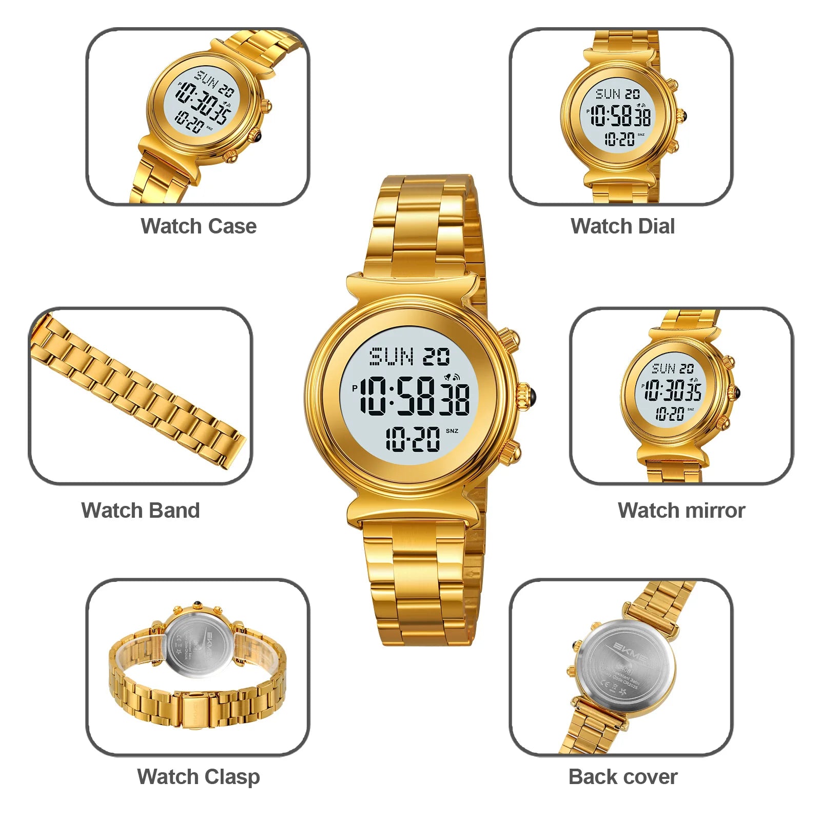 SKMEI Fashion Women's Alloy Digital Business Watch Waterproof Steel Strap Women Watch Simple Exquisite Silver Watch with 2408