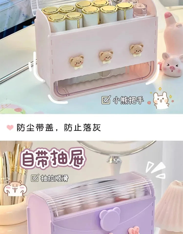 Makeup Lipstick Stand Case Desktop Cosmetic Organizer Storage Box Lipstick Dust-proof Display Stand Holder Cute Dressing Table