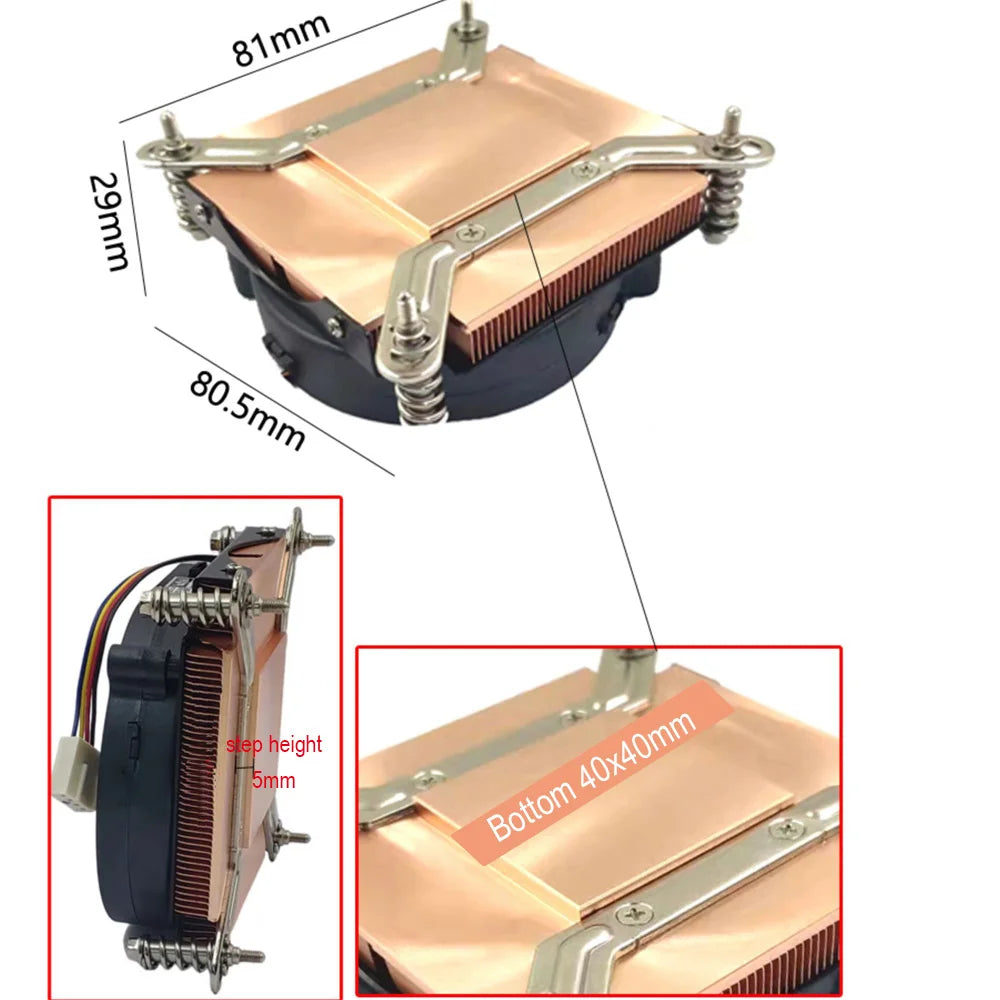 Full Pure Copper 1U Server Radiator 29mm Height Double Ball Turbo Cooling Fan LGA1700 2011 1200 115x AM4 AM5