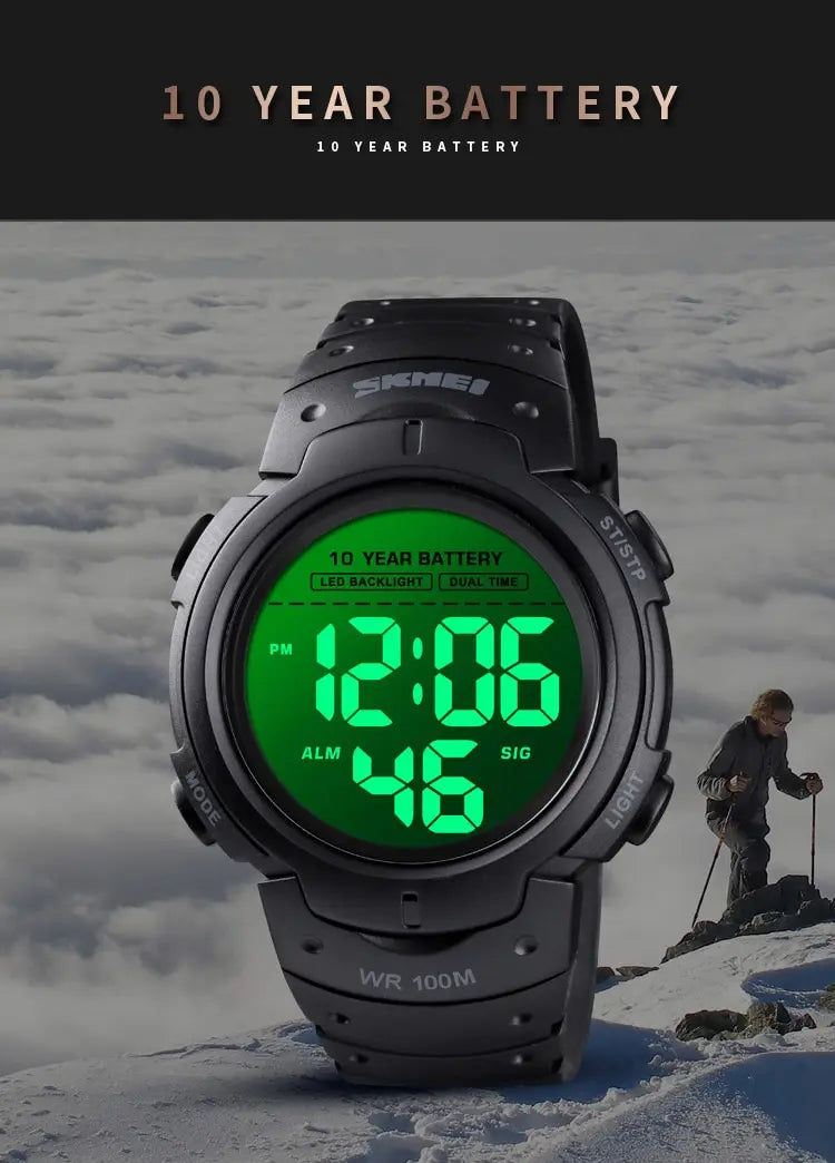 Skmei Led Light Display Chrono Digital Sport Watches Mens 10bar Top Waterproof Wristwatch 10 Year Battery Life Alarm Date Clock