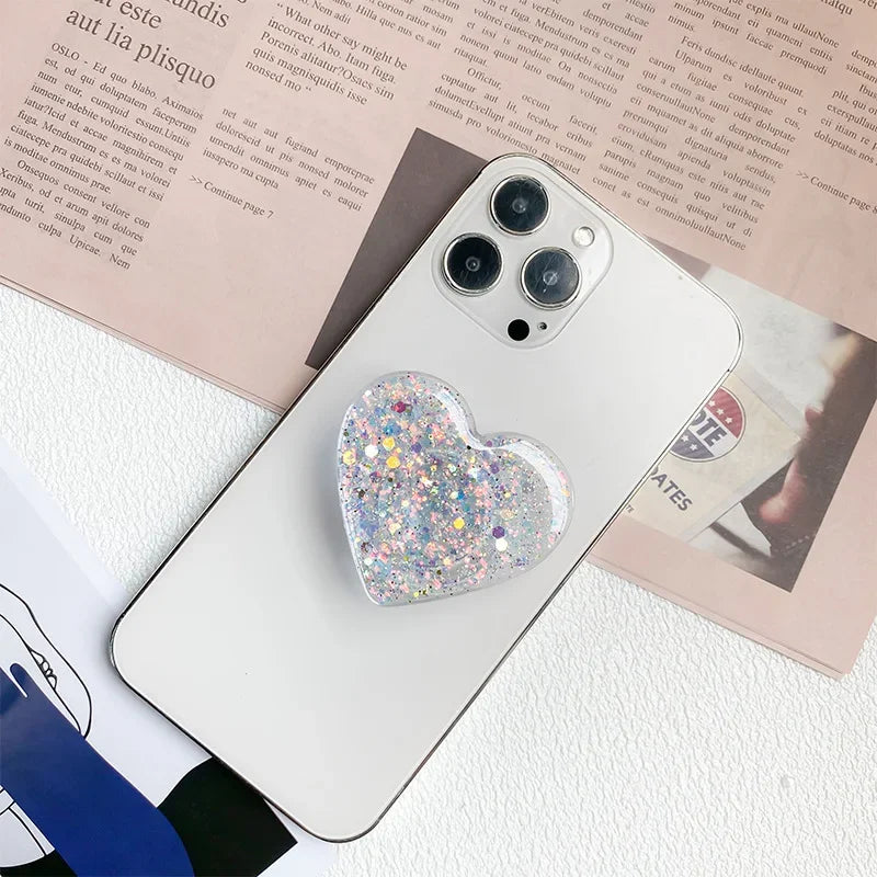 Stylish Glitter Sequins Love Heart Smart Tok For Magsafe Magnetic Phone Griptok Grip Tok Stand Universal Phone Smart Tok Holder