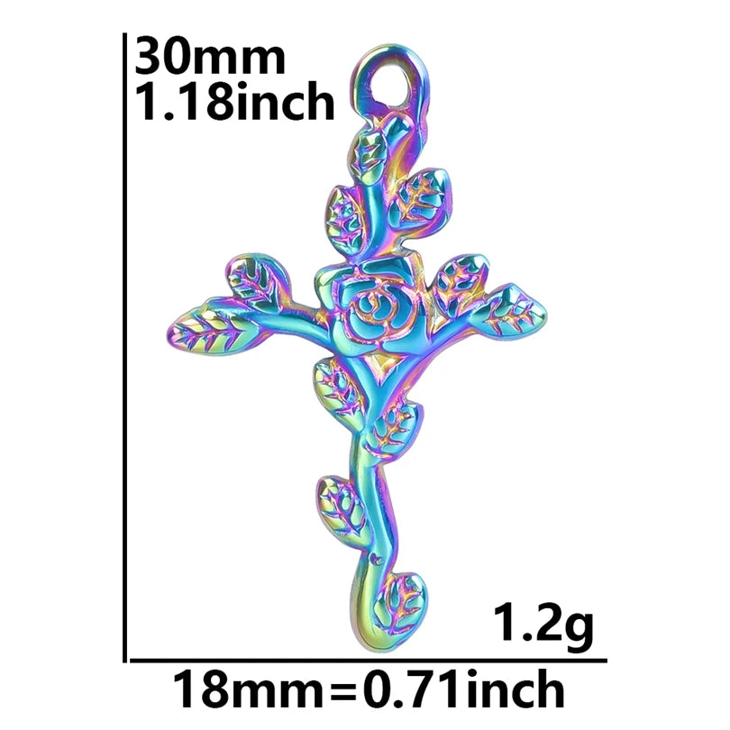 Rainbow Plant DIY Pendant Charm Maple Leaves Foliage Tulip Stainless Steel Charms For Jewelry Making Supplies Handmade Materials