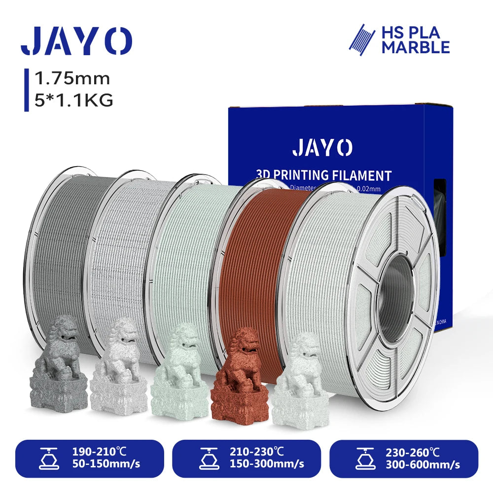 JAYO 5Rolls 3D High Speed Marble PLA/HS Matte PETG/HS PLA Filament 600mm/s High Speed 3D Printer Non-toxic Filament 1.1KG/roll