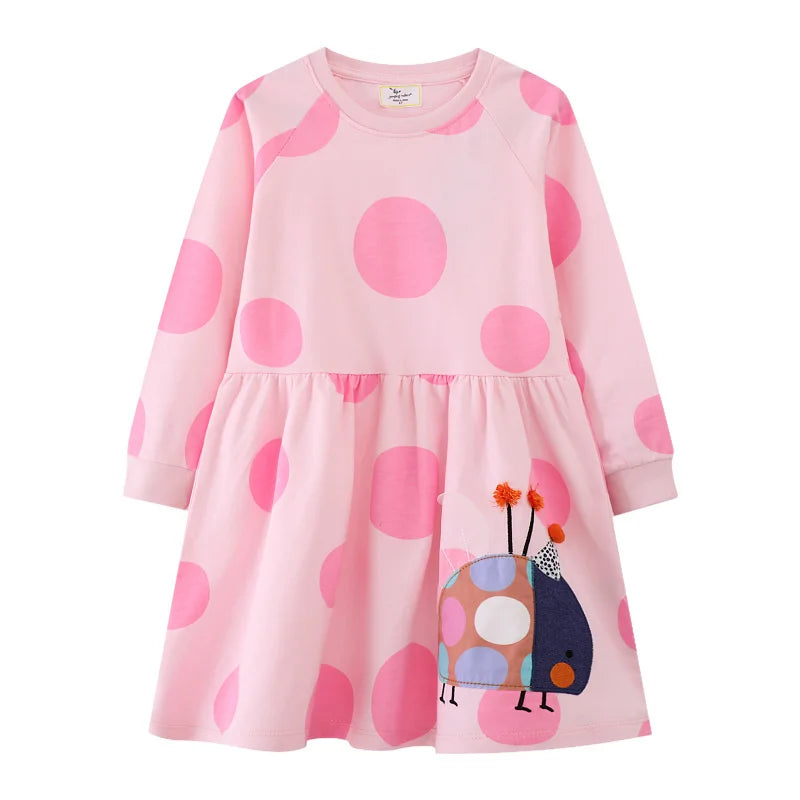 Jumping Meters 2-7T Princess Girls Dresses Buttons Hot Selling Long Sleeve Animals Baby Girls Clothes Party Kids Frocks Costume