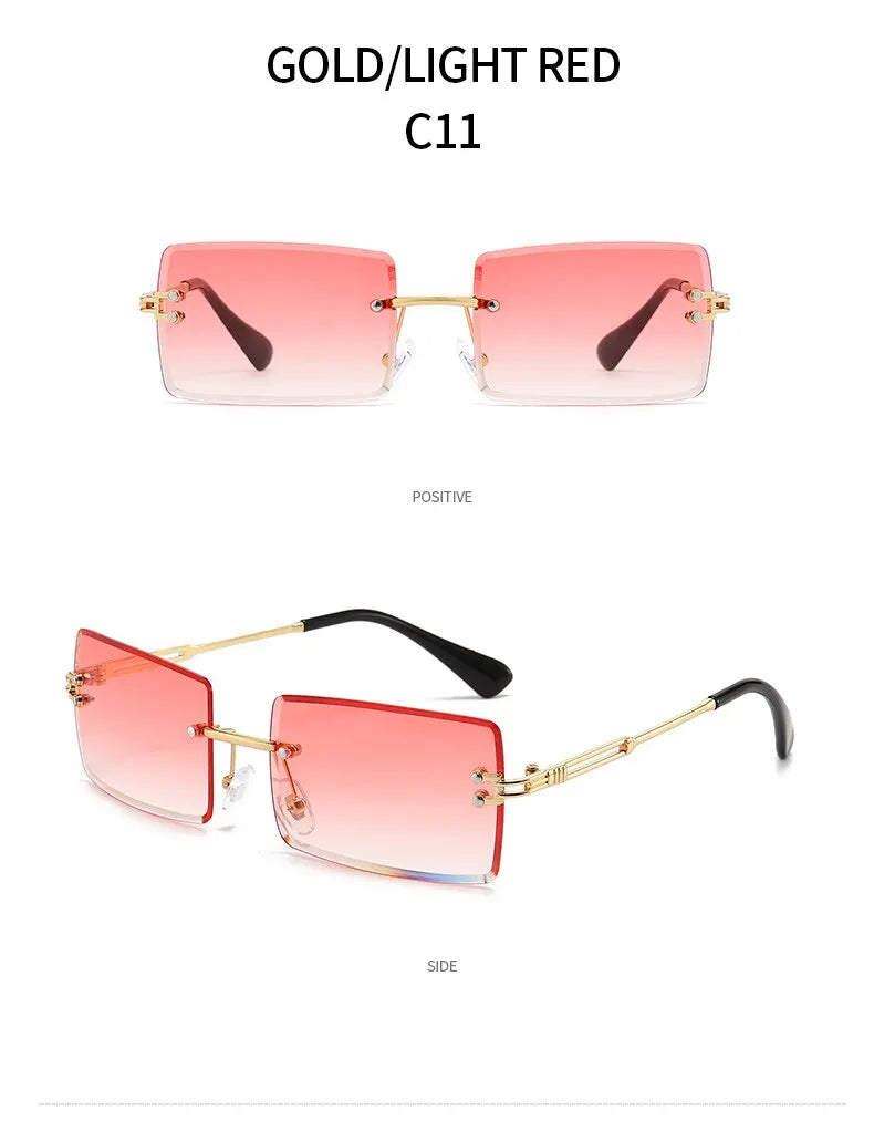 Vintage Fashion 2021 New Sunglasses Rimless Frameless Rectangle Shades Gradient UV400 Summer Traveling Sun Glasses for Women