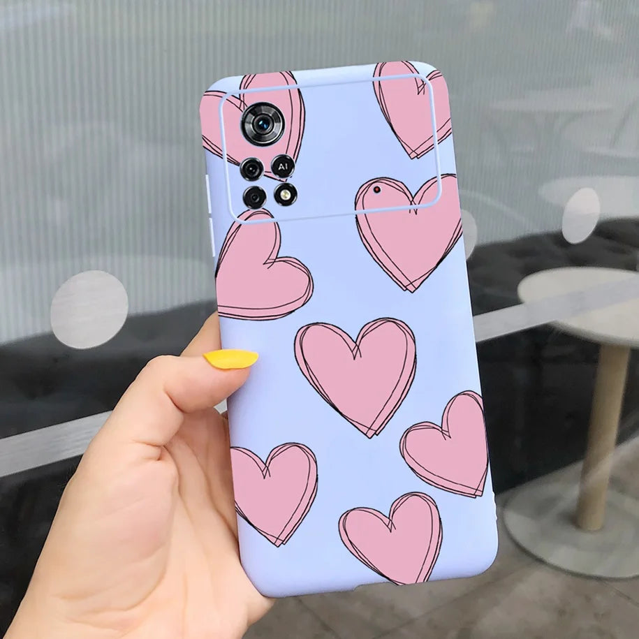 Cute Love Heart Phone Case For Xiaomi Poco X4 Pro 5G Cover Soft Silicone Matte Funda For Xiaomi Poco X4 M4 Pro 4G 5G Bumper 2022