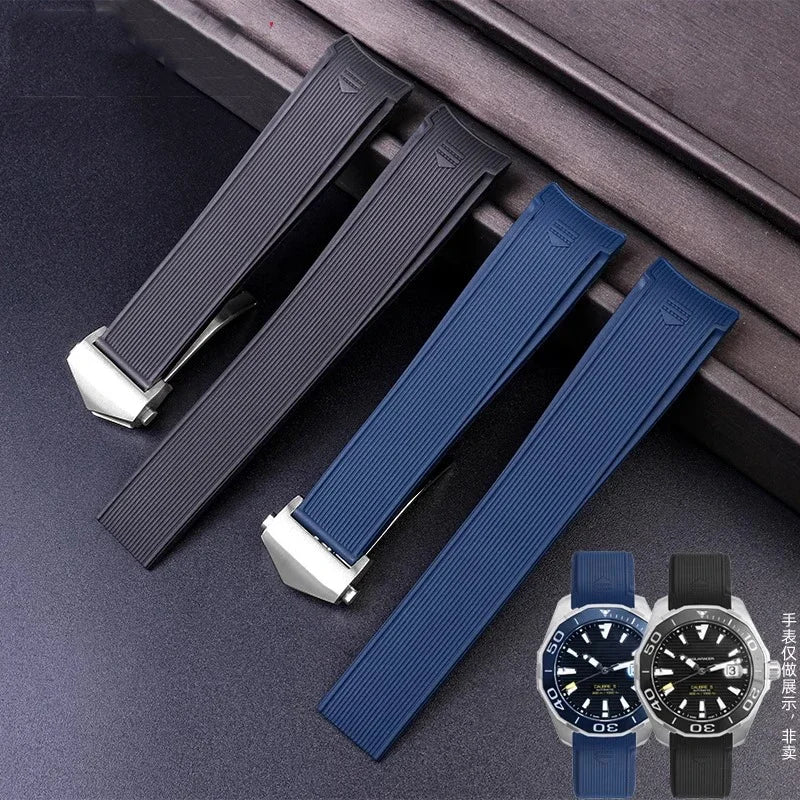 Rubber Silicone Watch Strap For Tag Heuer CARRERA AQUARACER 300 WAY201A WAY211C Black Blue Watch bracelet 20mm 22mm