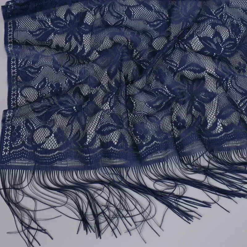 1PCS New Spring Summer Pure Color Lace Openwork Fringe Long Scarf Shawl Sunscreen Scarf Headscarf for Women