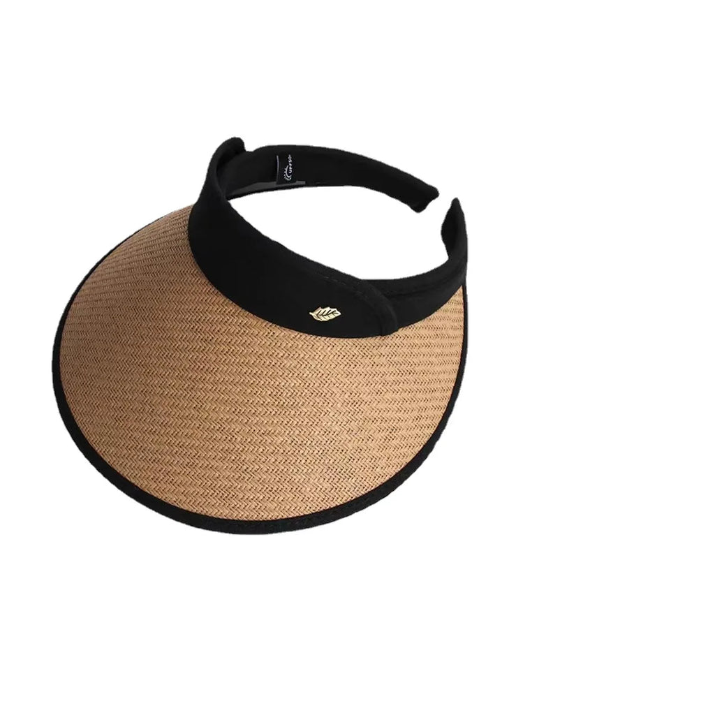 Hats for women Summer hat sun hat empty top Korean version headband black glue straw cap beach caps sunscreen panama  UTHAI S87