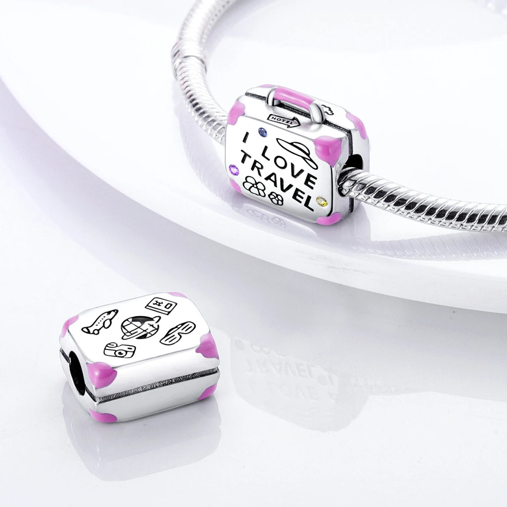 925 Silver Lipstick High Heels Charms For Lady Pendant Fit Original Bracelet DIY Ornament