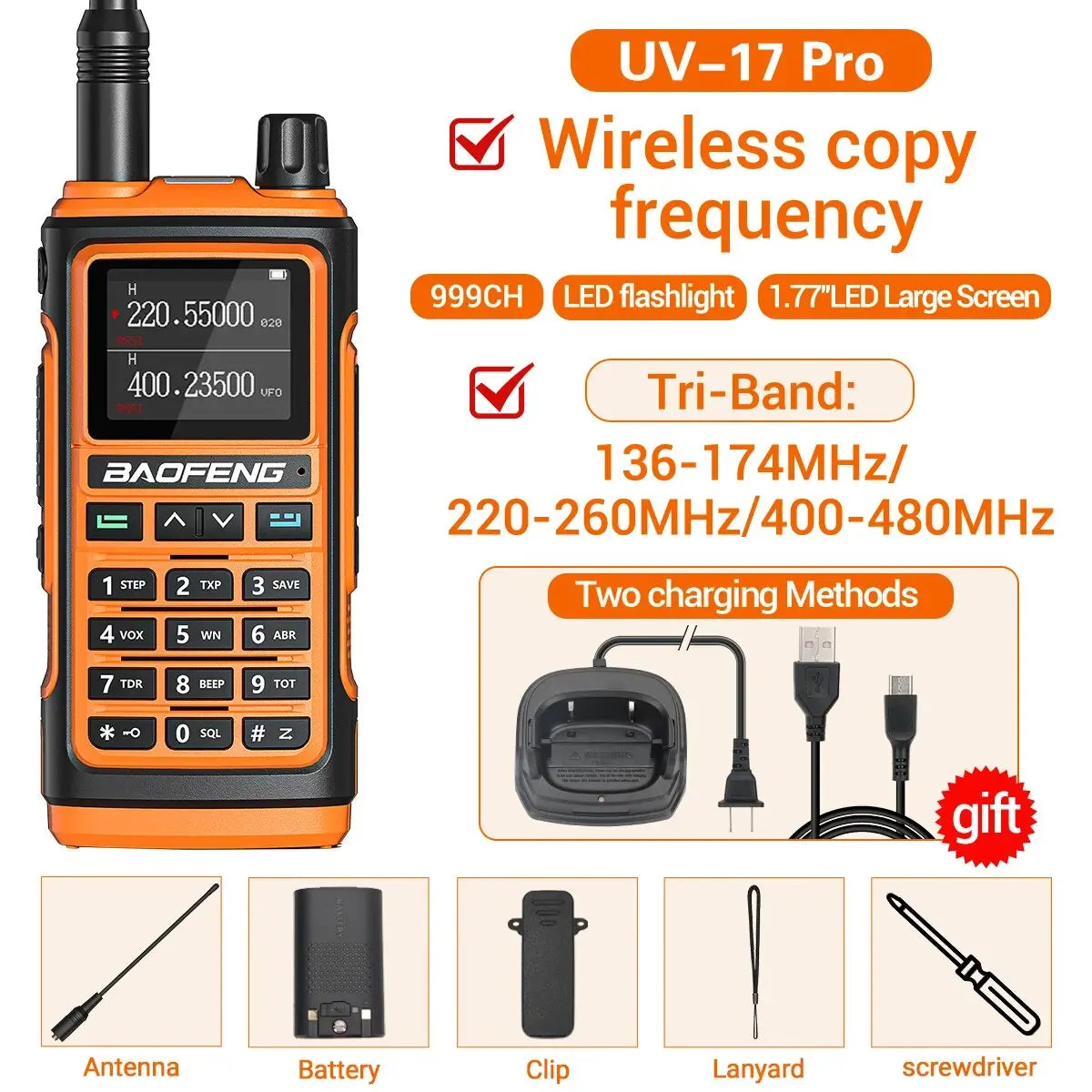 Baofeng UV 17 Pro Wireless Copy Frequency Walkie Talkie 16 KM Long Range Flashlight Type-C Charger Ham Radio UV 17 Pro L K5 5R