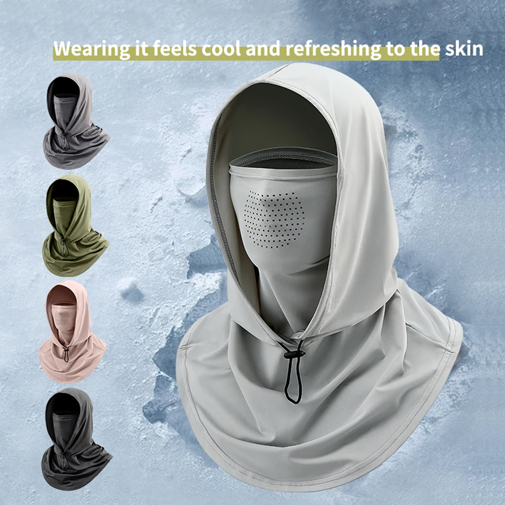 Outdoor sports sun protection mask hat all-in-one summer fishing sun hat full face ice silk breathable scarf driving and cycling