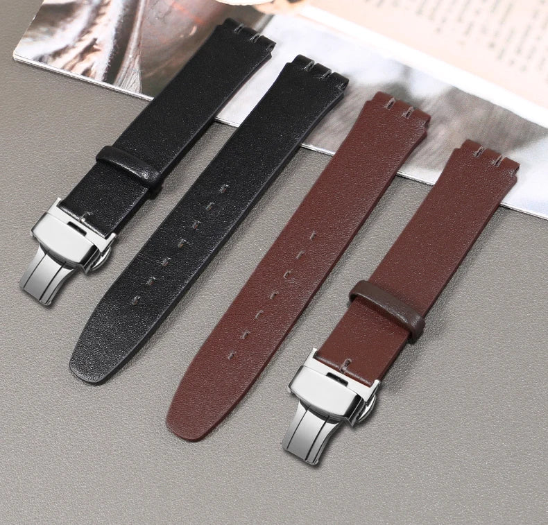 For Swatch SYXS116 GB274/GN239/GB294/287 Ultra-thin Plain Cowhide Genuine Leather Watch Strap 17mm Bracelet Watchband with Tools