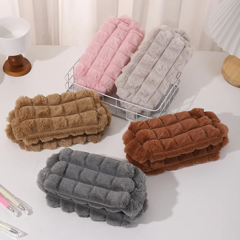 Office Supplies Zipper School Supplies Corduroy Pillow Plush Pencil Case Cosmetic Bag Storage Box Corduroy Makeup Bags
