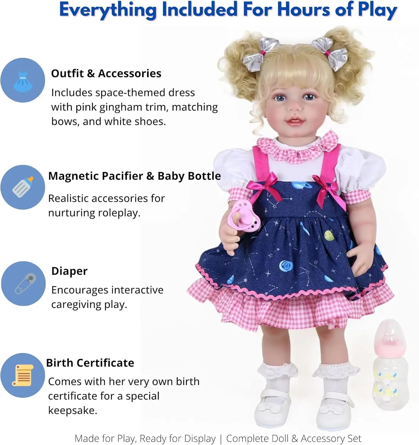 Galaxia Girl” – 22” Realistic Reborn Toddler Doll with Blonde Curly Hair, Light Skin Tone, Hand-Painted Face