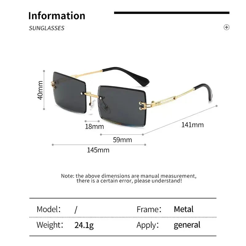 Vintage Fashion 2021 New Sunglasses Rimless Frameless Rectangle Shades Gradient UV400 Summer Traveling Sun Glasses for Women