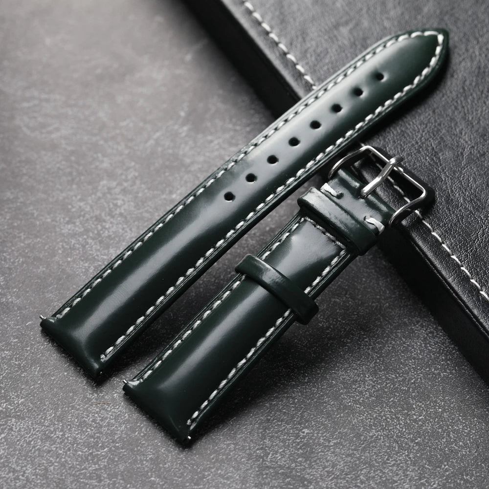 Handmade Italian Patent Leather Strap,18 19 20 21 22MM Quick Release, Men's Soft Genuine Leather Bracelet Black Blue Green Brow