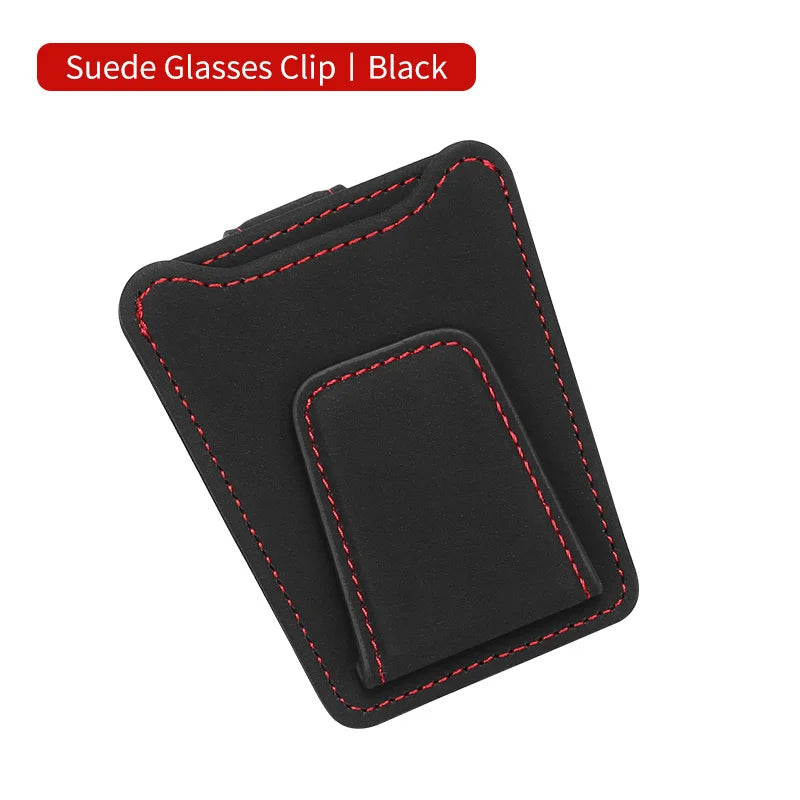 Sunglass Holder For Car Sun Visor, Suede Leather Glasses Eyeglass Hanger Clip Car Sunglasses Holder Ticket Card Clip Accessories