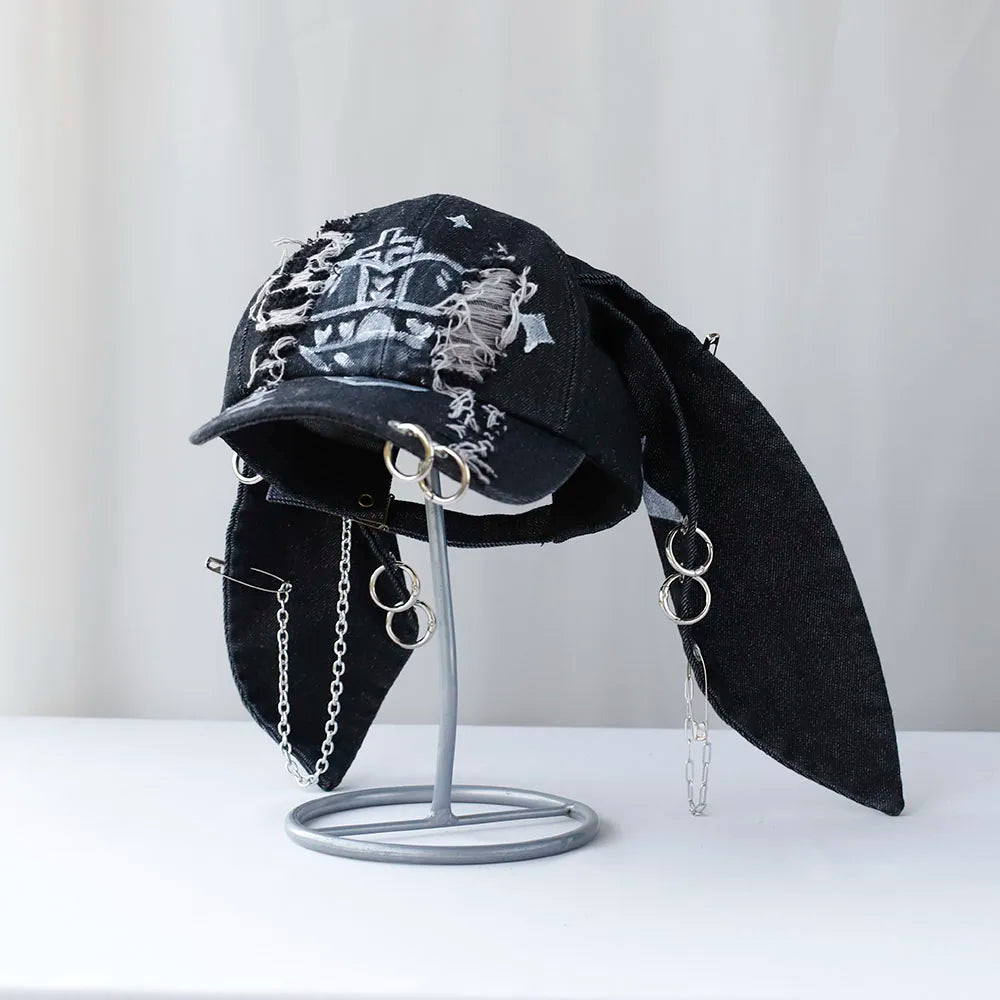 Designer Graffiti Devil Ears Denim Baseball Caps Men Women Autumn Personality Versatile Retro Ripped Style Hip Hop Men's Hat