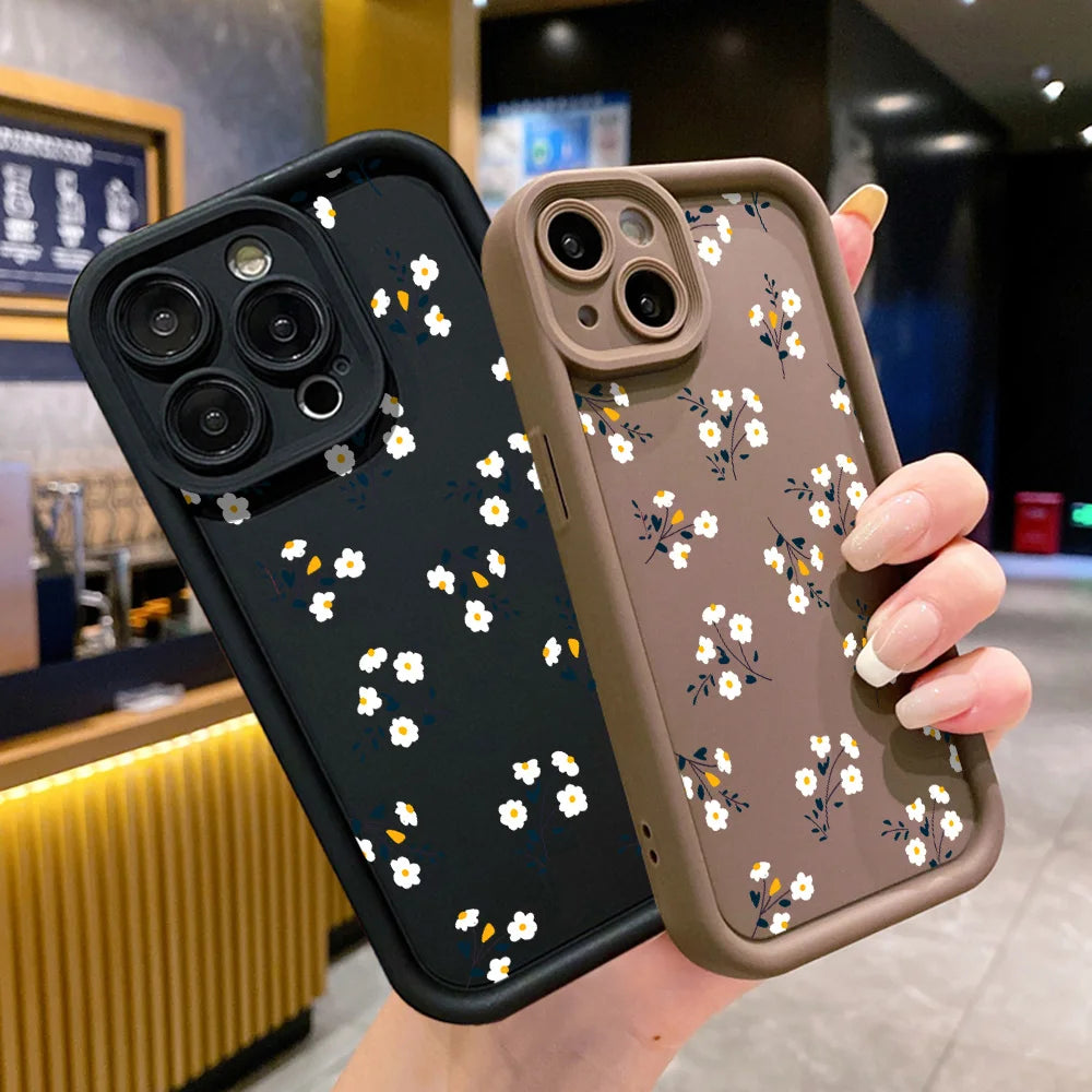 Matte Silicone Flower Phone Case For iPhone SE 2020 2022 16 15 14 13 12 11 Pro Max XR XS X 7 8 Plus Shockproof Soft Cover Fundas