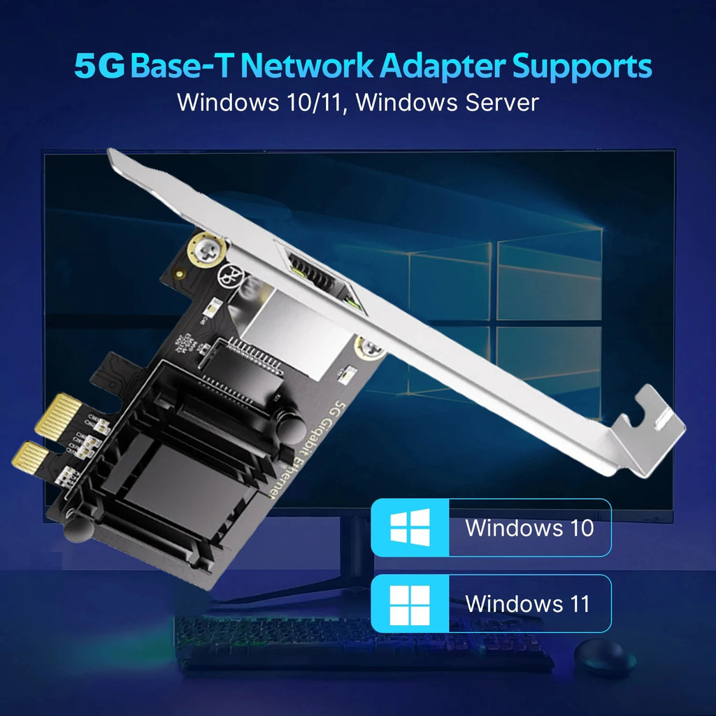 5Gbps Pcie to RJ45 Network Card Realtek 8126 100Mbps/1G/2.5G/5G RJ45 Interface Gigabit Ethernet PCI Express X1 X4 X8 X16 Adapter