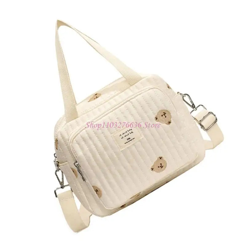 R6FD Lovely Baby Diaper Bag with Floral/Animal Embroidery, Fashionable Shoulder Bag Organiser Case Container for Busy Parents