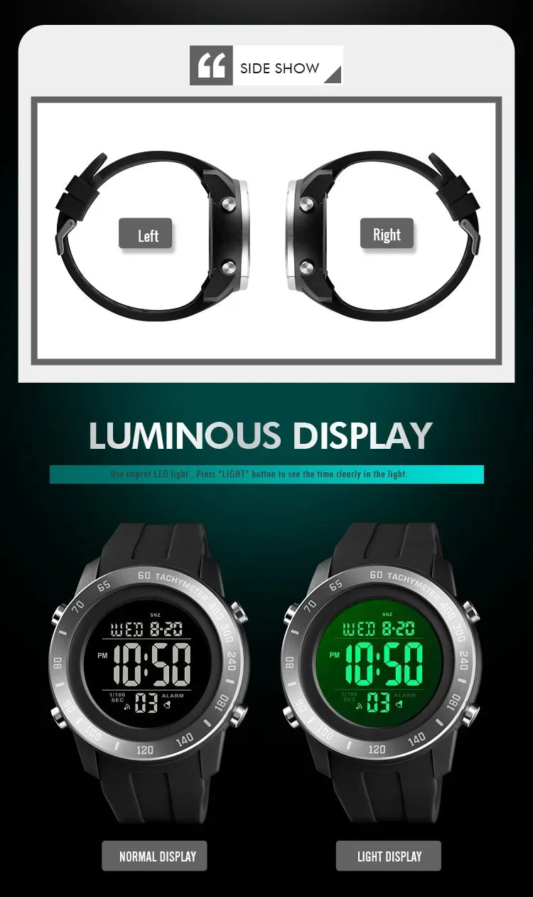 SKMEI 1524 2 Time LED Digital Wristwatches For Mens Waterproof Chrono Count Down Male Hour montre homme Big Dial Sport Men Watch
