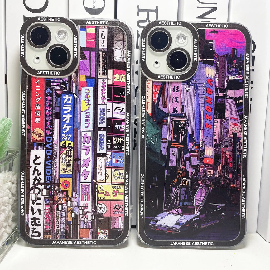 Japanese Aesthetic Tokyo Neon Lights City Street Phone Case For Samsung Galaxy S10 S20 S21 S22 S23 S24 FE Plus Ultra Note 20