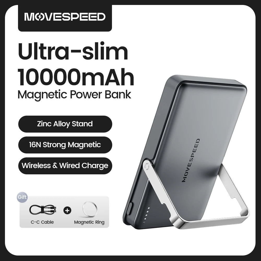 MOVESPEED S10 Slim Magnetic Power Bank 10000mAh PD20W Portable Charger Wireless External Battery for iPhone 16 Samsung Powerbank