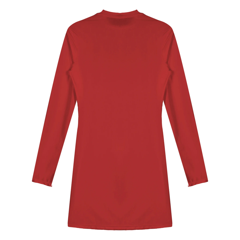 Women's  Solid Color Smooth Stretchy Mock Neck Tight Party Dresses Female Dresses Glossy Long Sleeve Bodycon Dress Nightwear
