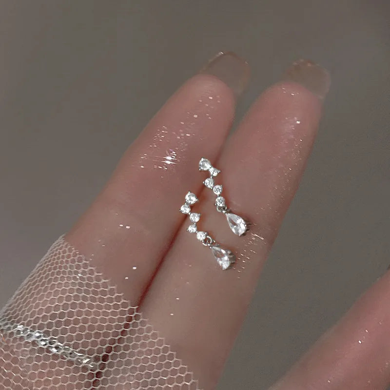 925 Silver Needle Water Drop Flower Crystal Earrings Shiny Silver Color Beautiful Mini Earrings Jewelry Gifts