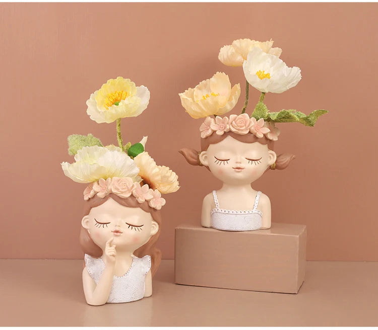 Cute Girl Flower Pot for Succulents, Decorative Planters Girls Portrait Garden Pots for Home Decor Desktop Ornament