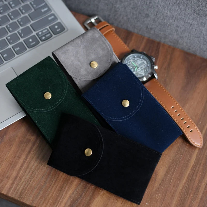IBBETON Watch Bag Blue and Black and Brown Flannelette Gift Bag Travel Storage Case Durable Portable Watch Dust Protection Case