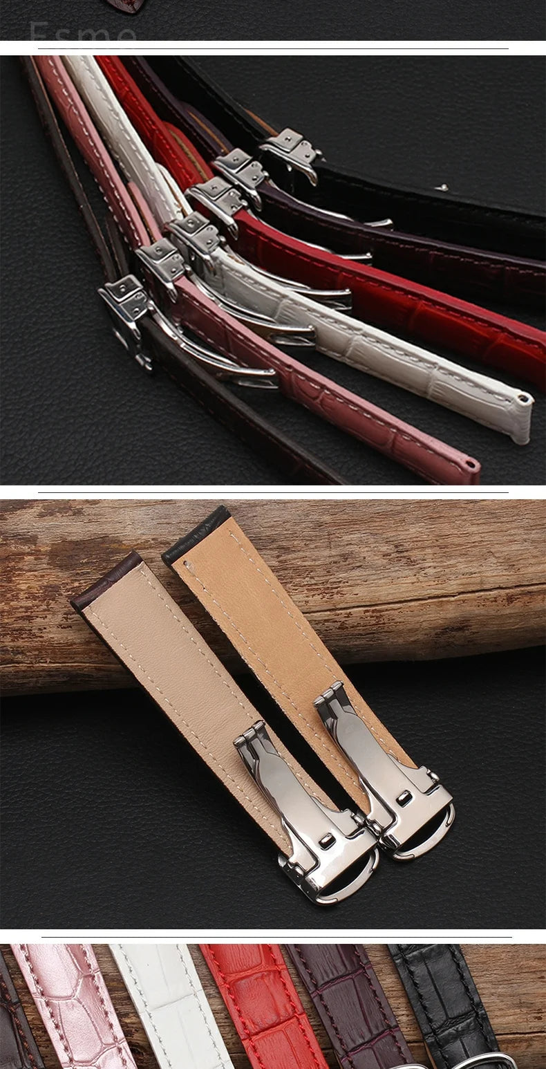 Genuine Leather Watch Strap for Cartier Tank London Solo Men's and Women's 16 18 20 22 25mm Flat Interface Folding Buckle Band