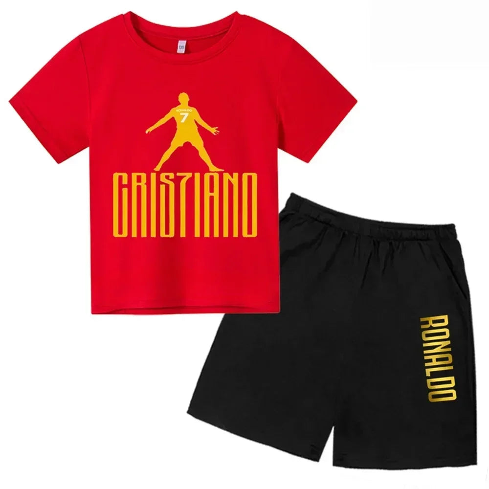 Summer CR7 Star Print Kids T-shirt Top and Shorts 2pcs Set Boys/Girls 3-13Y Children Clothes Sunshine Casual Fashion Sportsuit