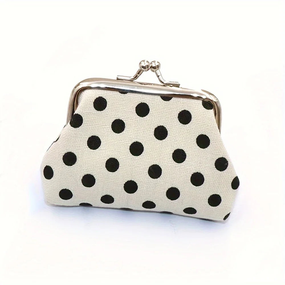 1pc Women's Polka Dot Coin Purse with Lock Closure,(Black/White, Red/White, Yellow/White),Lipstick Storage,Fashionable Accessory