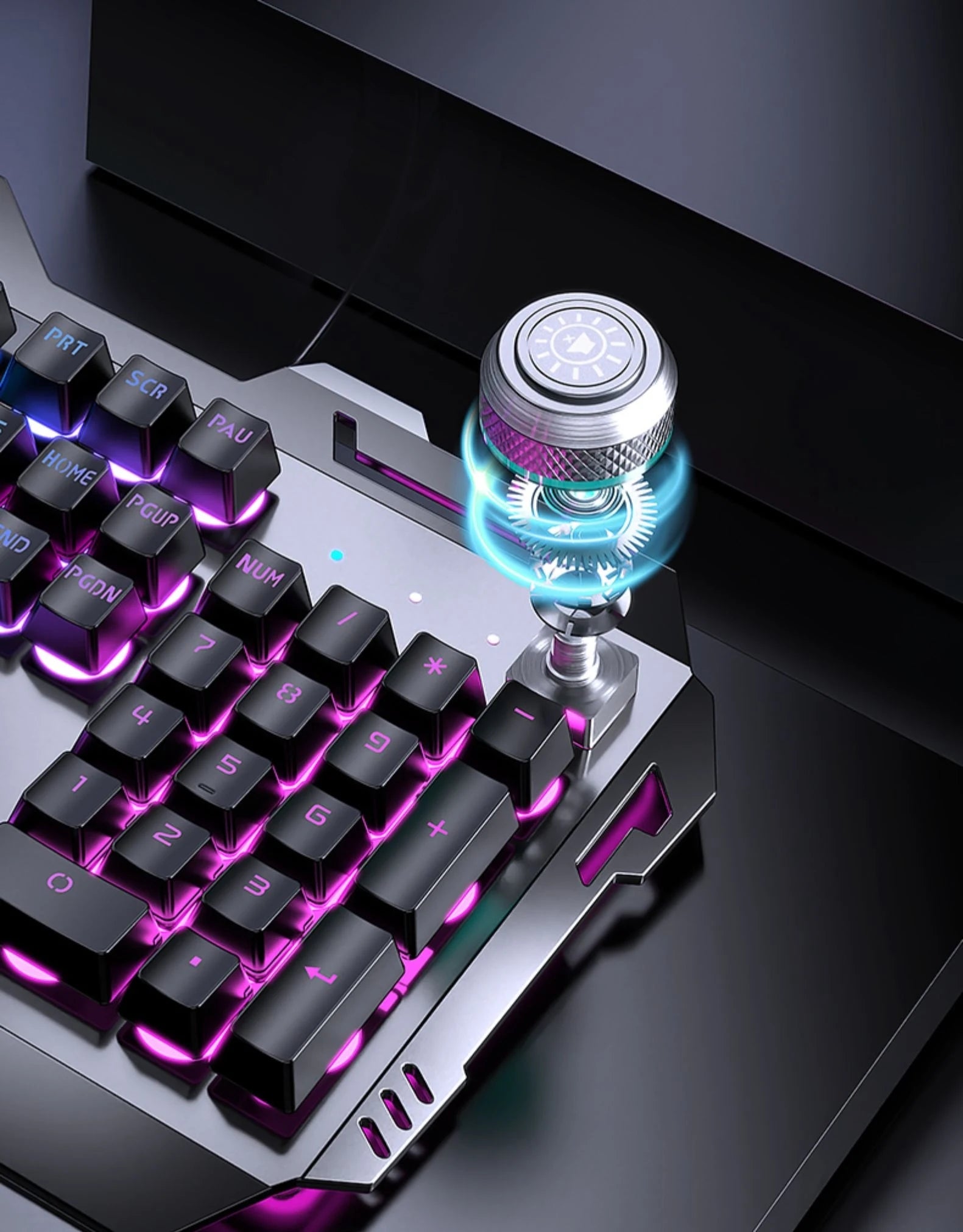 EWEADN GX810 Wired Membrane Keyboard, All-Metal Panel with Multimedia knob and mobile phone holder, for Games and Office(Black)