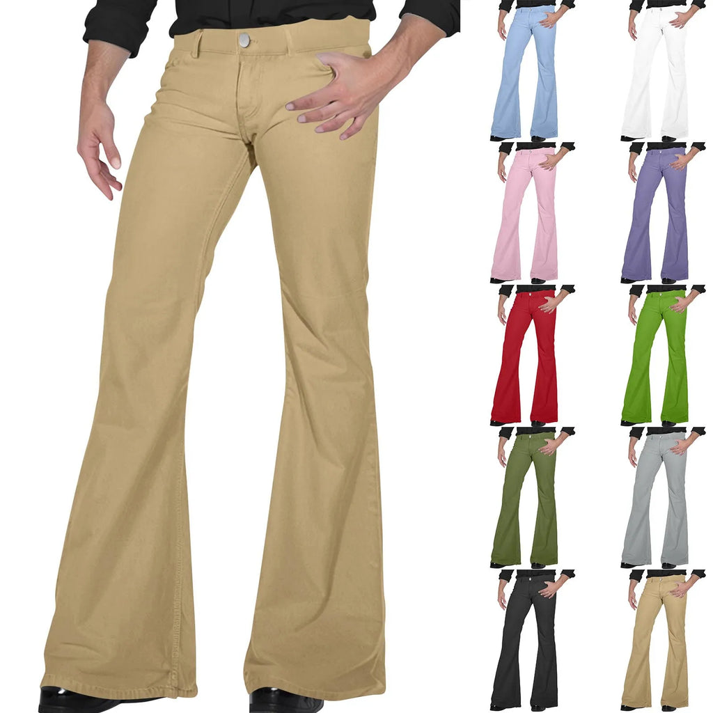 Men's fashion Retro Disco Flared Pants Loose Stretch Vintage Trousers Fit Flared Comfortable Retro Stretch Twill Men's Trousers
