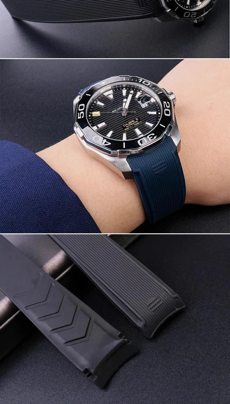 Rubber Silicone Watch Strap For Tag Heuer CARRERA AQUARACER 300 WAY201A WAY211C Black Blue Watch bracelet 20mm 22mm