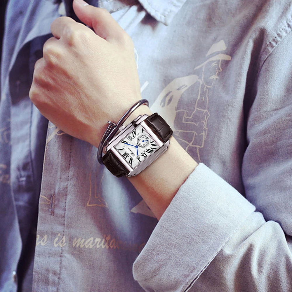 Fashion Business Watches For Men Calendar Display Quartz Watches Waterproof Leather Band Men's Wristwatch