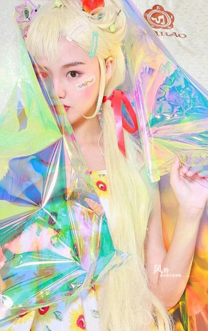 Rainbow Reflective PVC Fabric Laser Plastic Film Waterproof DIY Background Decor Bag Raincoat Coat Clothes Designer Fabric