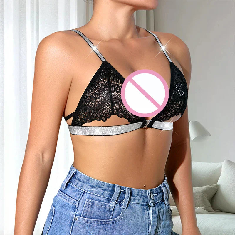 Ladies' Bra With A Shiny Silver Ribbon Sexy Bra Top Comfortable And Breathable Strap Bra