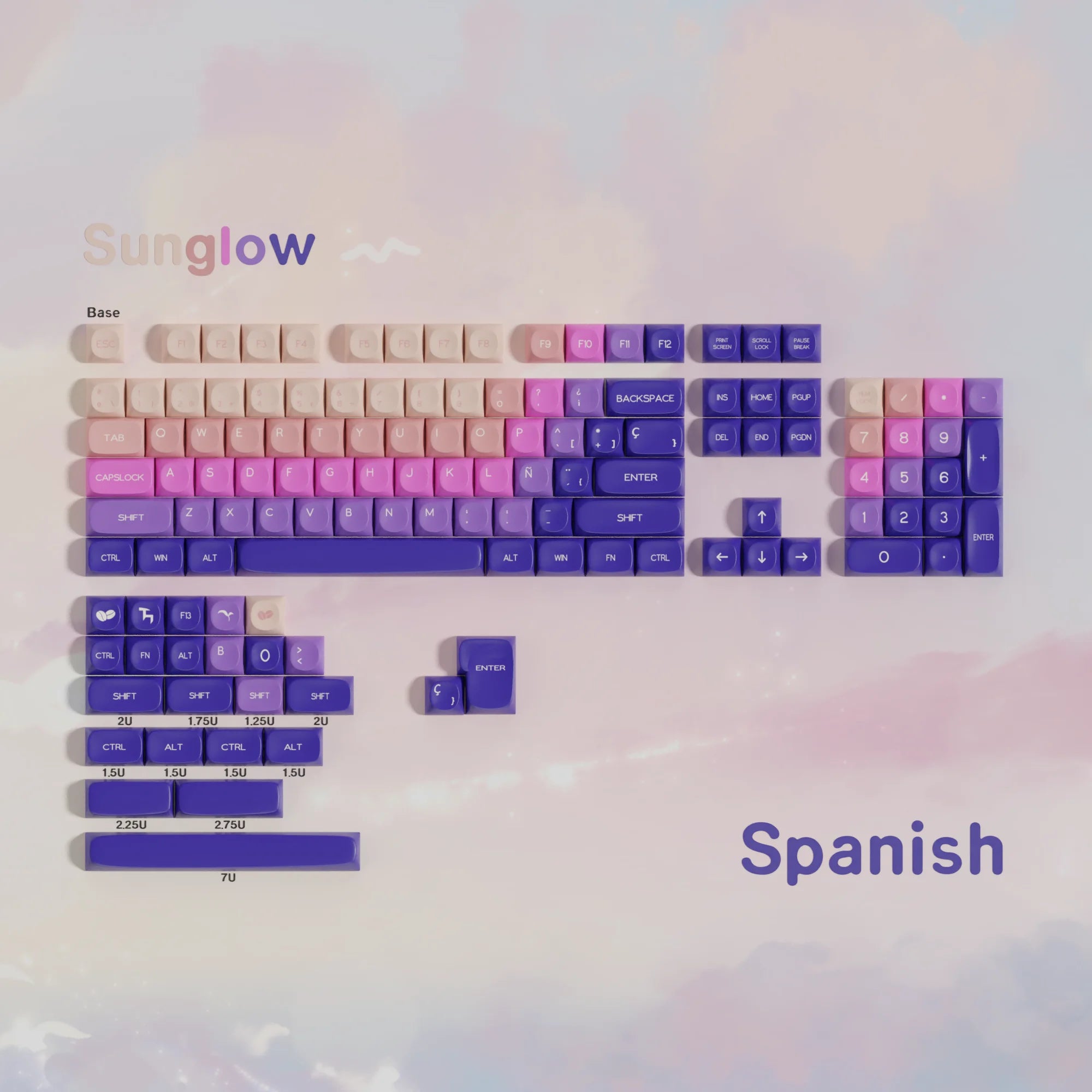 ES Spanish PBT Keycaps MOA Cherry Red Blue Samurai Night Sakura Morandi Dye Sub Keycap For ISO Layout Ansi Mechanical Keyboard
